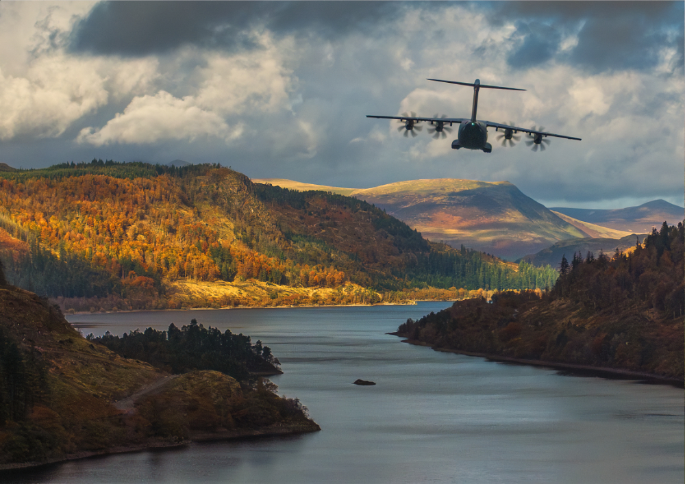 RAF A400M Atlas Over an autumnal Thirlmere | Lake District Aviation Landscape Print
