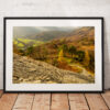 Morning view from Castle Crag looking into a beautiful autumnal Borrowdale Valley in the Lake District, UK