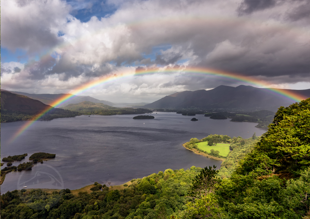 Lake District Landscape Photography, Derwentwater, Catbells, Cumbria, Rainbow, England. Landscape Photo. Mounted print. sunrise.