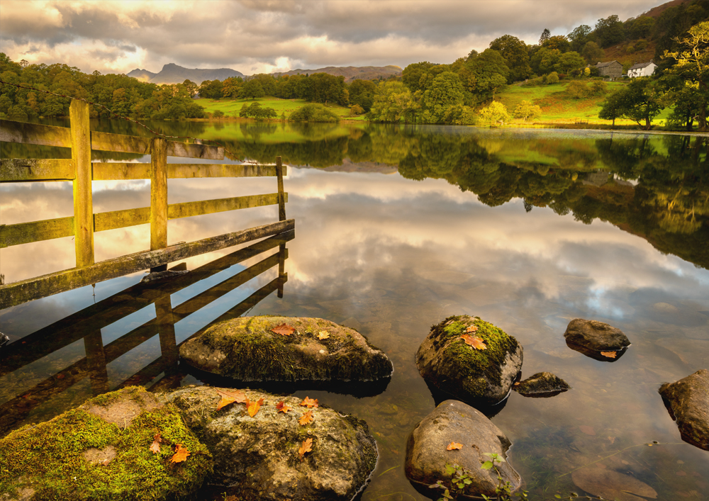 Lake District Photography, Loughrigg Tarn, Langdale Pikes, Sunrise, light, Nature, Autumn Trees, England. Landscape Photo. Home Decor, Art