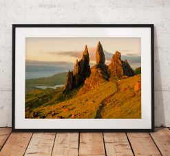 Old Man of Storr Morning Glow, Landscape photo print taken on the Isle of Skye, Scottish Highlands, UK.