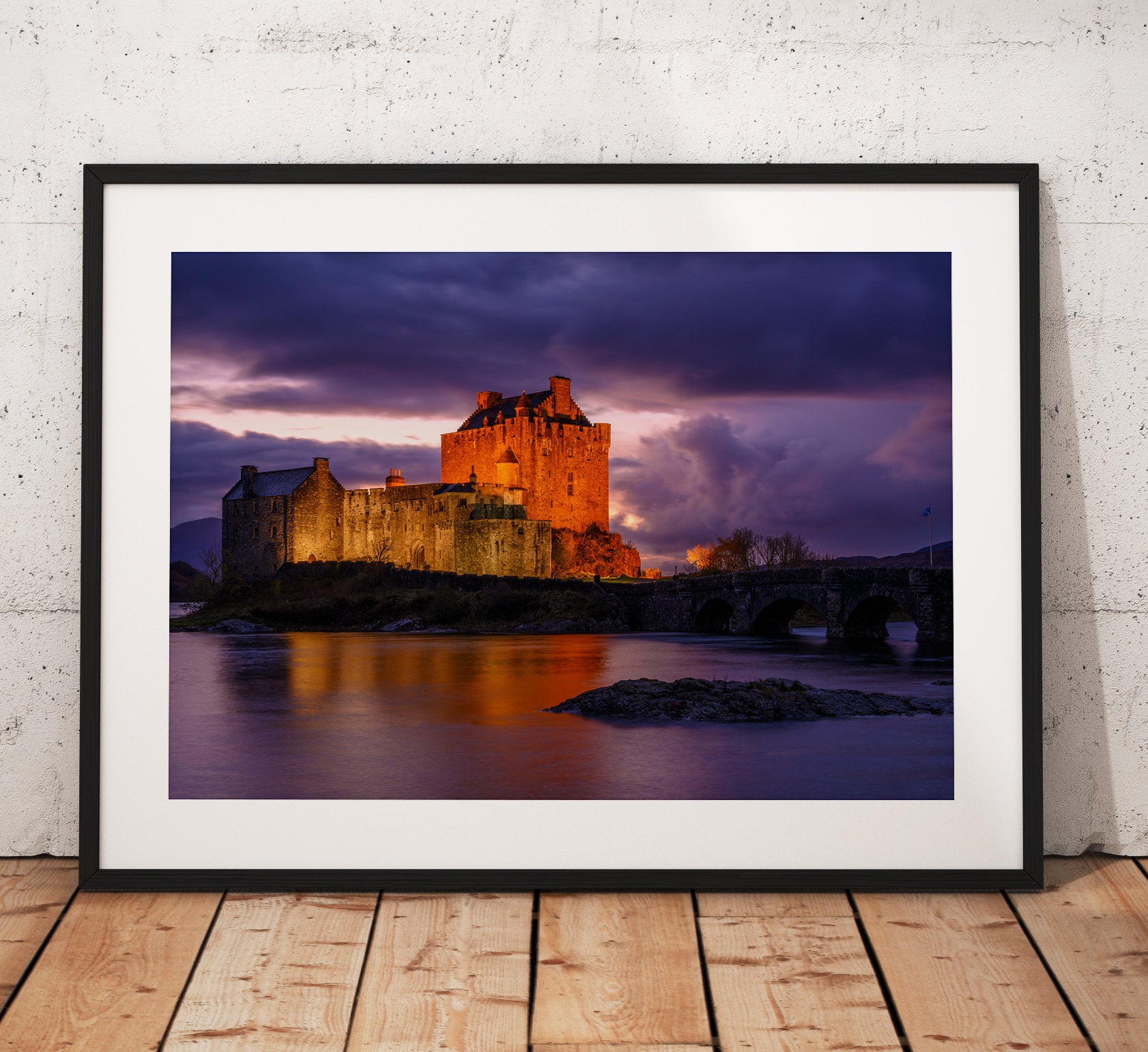 A night reflective photograph of Eilean Donan Castle, Kyle of Lochalsh in the Scottish Highland. Wall Art, Photo landscape print, gift