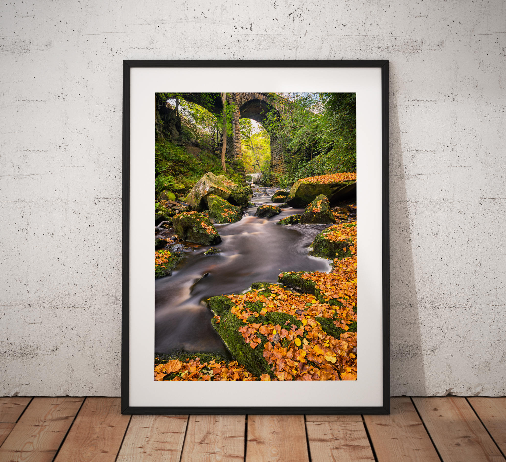Autumn photography, Woodland, Stream, Autumnal, Trees, Viaduct, North York Moors, Countryside, Landscape Photo, England, Wall art print