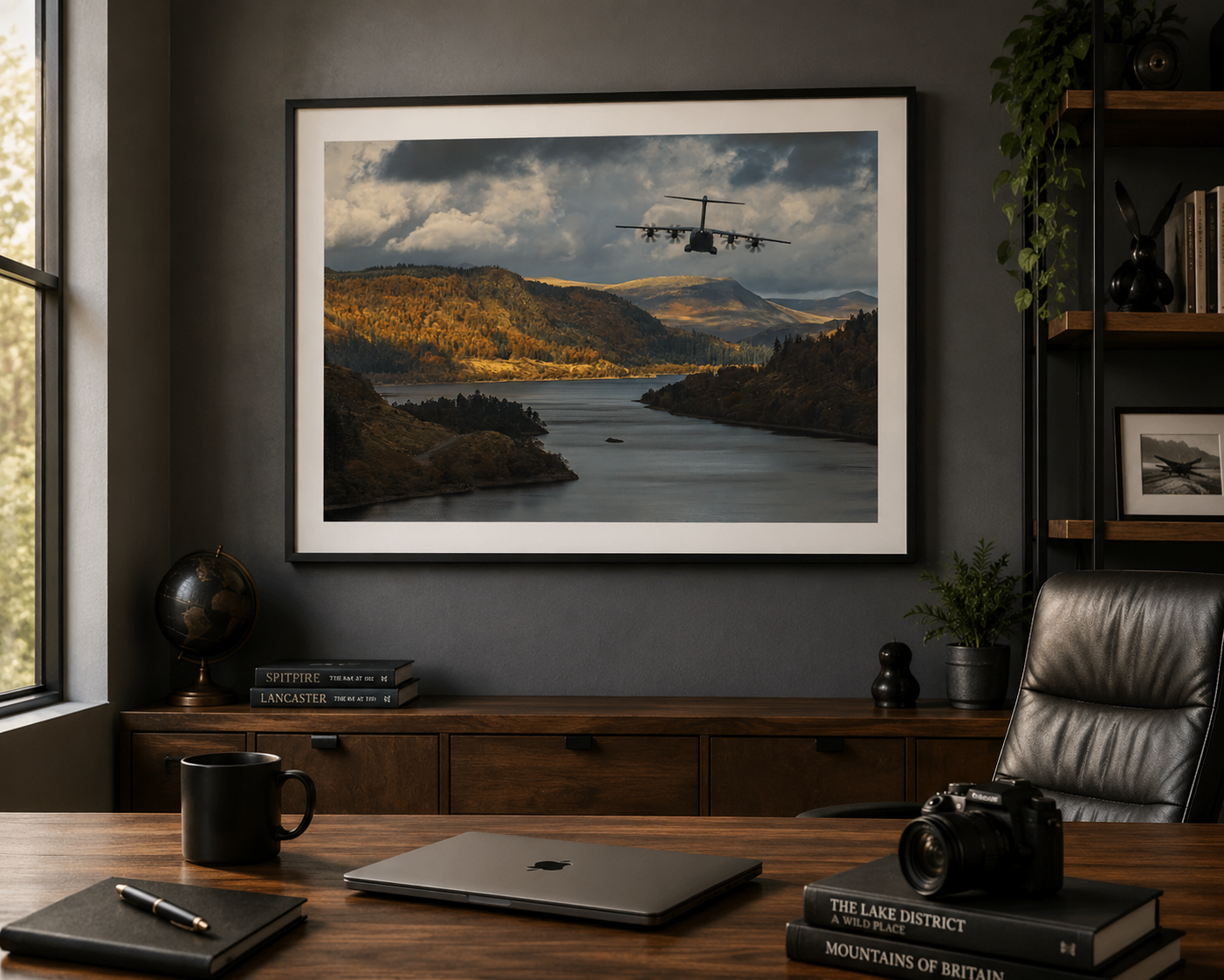 Alternative view of RAF A400M Atlas over an autumnal Thirlmere | Lake District Aviation Landscape Print