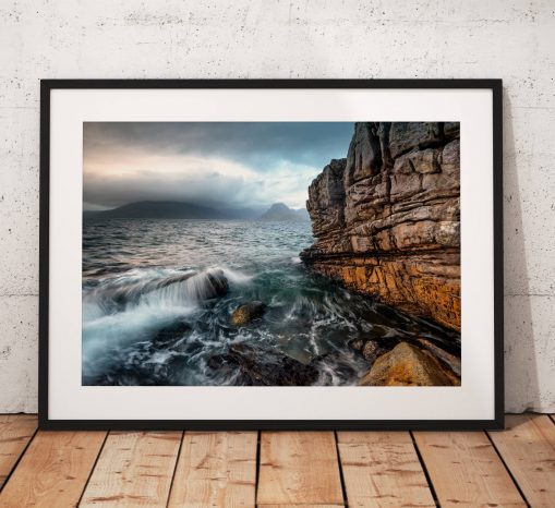 Isle of Skye Landscape photo, Elgol, Cuillins mountains, Dramatic, Waves, Scotland, Scottish Highlands, Rocks, Coast, Escape, Wall Art