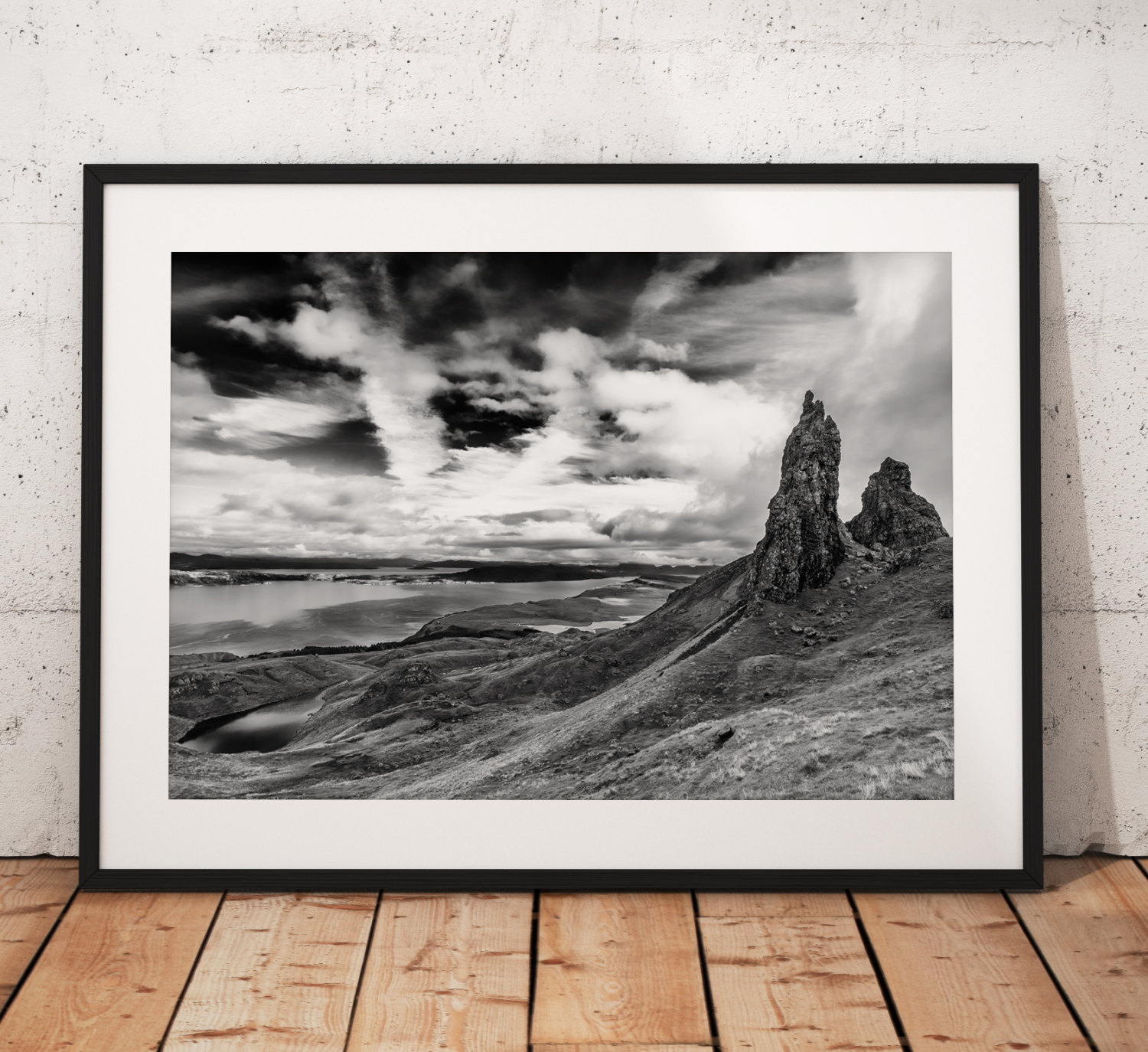 Isle of Skye Landscape photo, Scotland, Highlands, Scottish, Mountain, Old Man of Storr,  Black and White, Mono, Wall Art