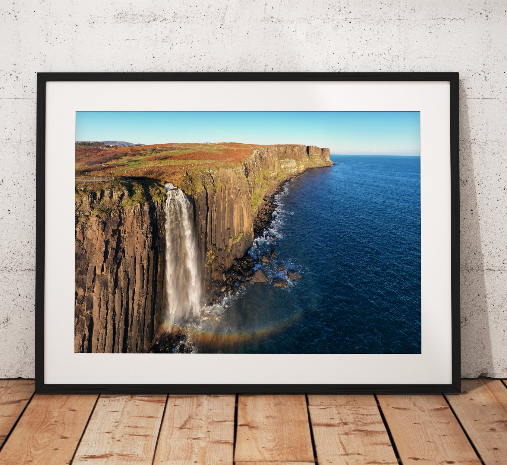 Kilt Rock waterfall rainbow photograph, isle of Skye,  Scotland,  Scottish Highlands,  Dramatic, Coast, Wall Art, gift