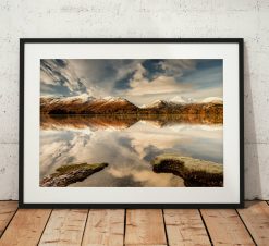 Lake District Landscape Photography, Derwentwater, Reflection, Snow, Winter, Cumbria, England. Landscape Photo. Mounted print. Wall Art.