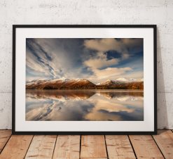 Lake District Landscape Photography, Derwentwater, Reflection, Snow, Winter, Cumbria, England. Landscape Photo. Mounted print. Wall Art.