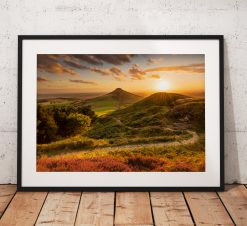 landscape Photography, Roseberry Topping, Summer, Sunset. North York Moors, England. Landscape Photo. Mounted print. Wall Art.