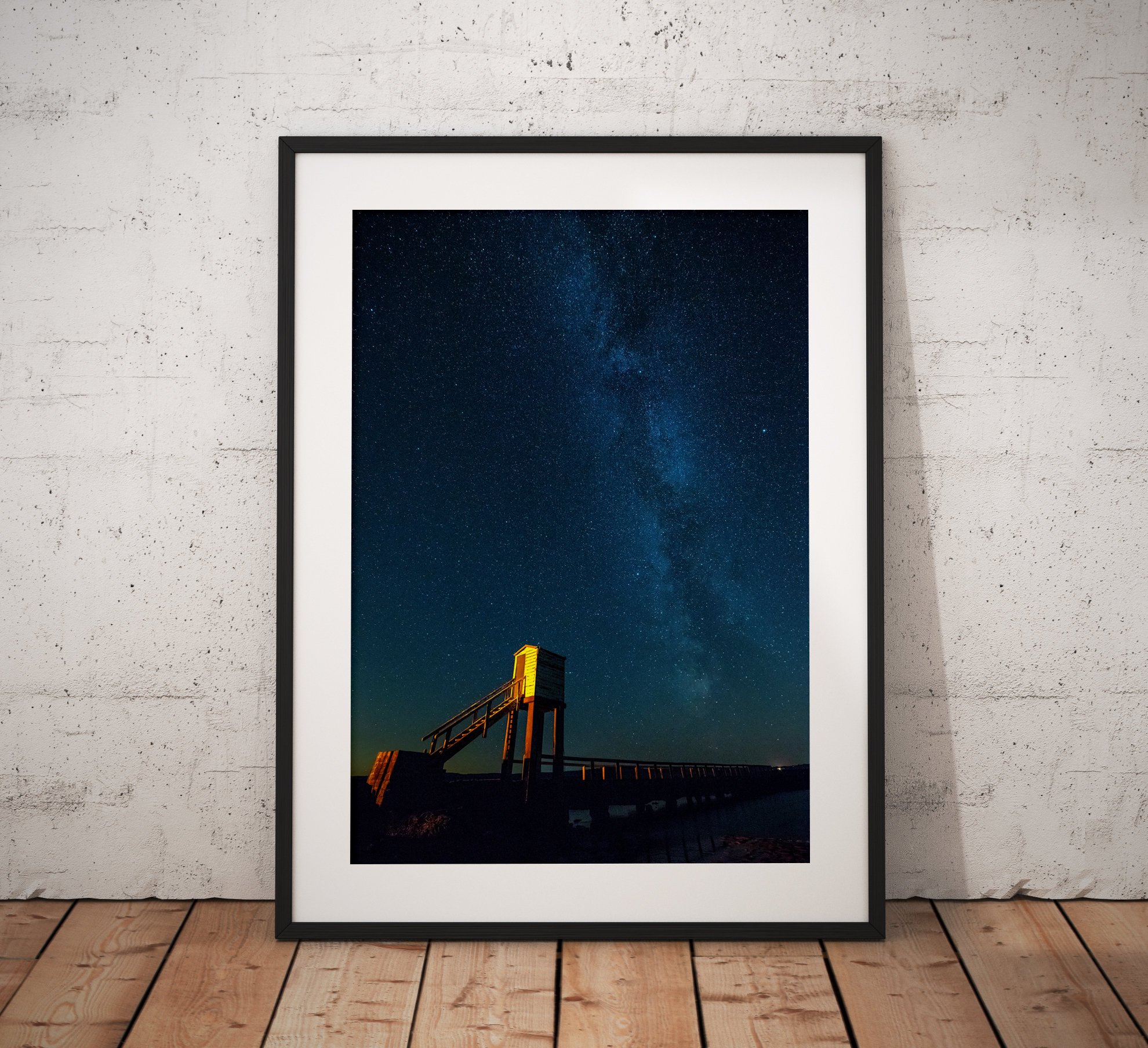 Northumberland Landscape Photography, Milkyway , Holy Island Causeway, night astro stars, England.  Photo. Mounted print. Wall Art.