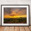 Photo of a dramatic sunset  looking towards Roseberry Topping. in the North York Moors, England. Landscape Photo. Mounted print. Wall Art.