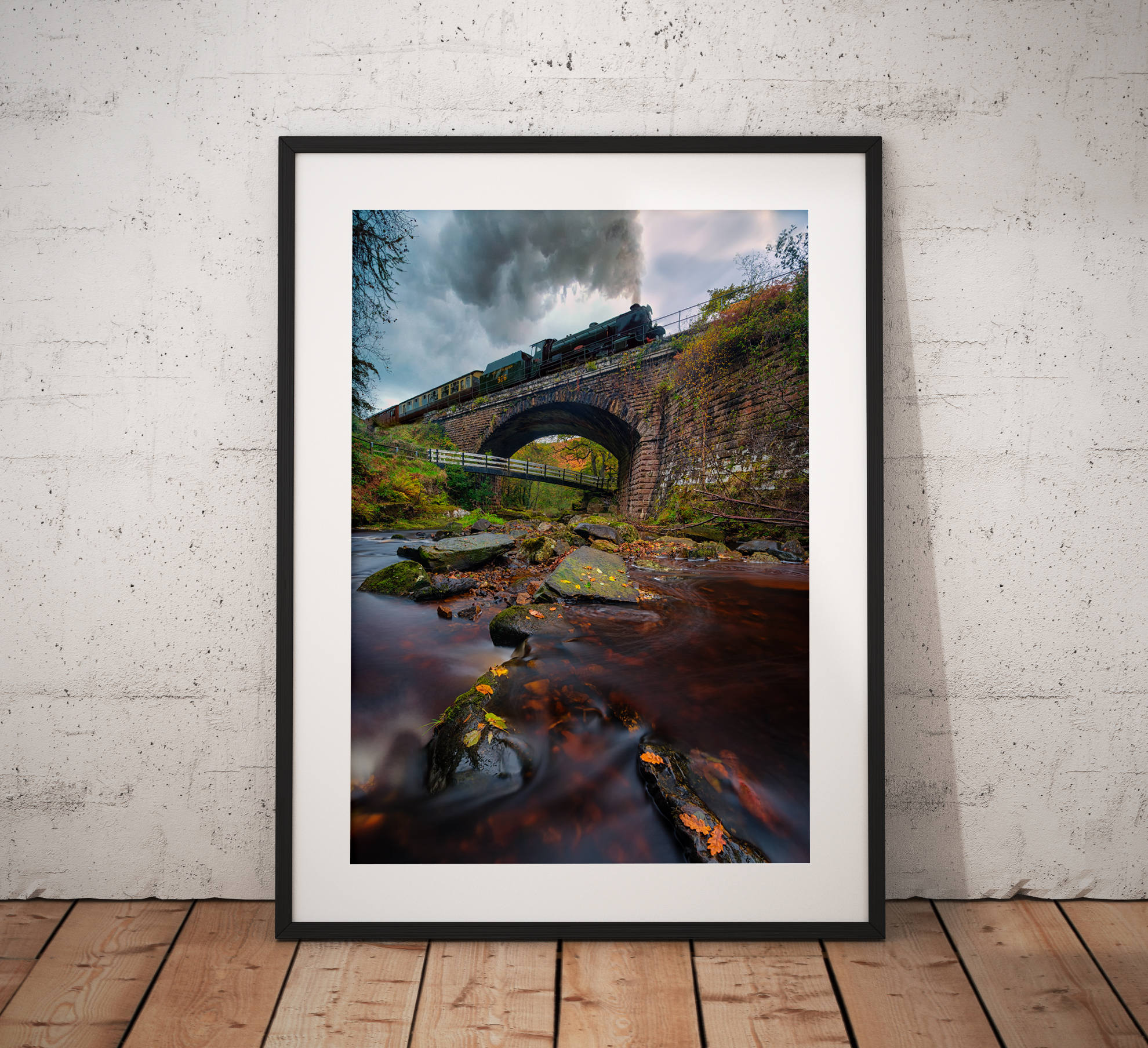 Railway photography, Steam Train, Stream, Long Exposure, North York Moors, Autumn, Countryside, Vintage, Retro, England, Wall art print