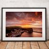 Seaside Sunset Photography. Staithes village  North York Moors, England. Landscape Photo. Mounted print. Wall Art.