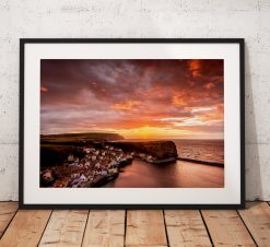Seaside Sunset Photography. Staithes village  North York Moors, England. Landscape Photo. Mounted print. Wall Art.