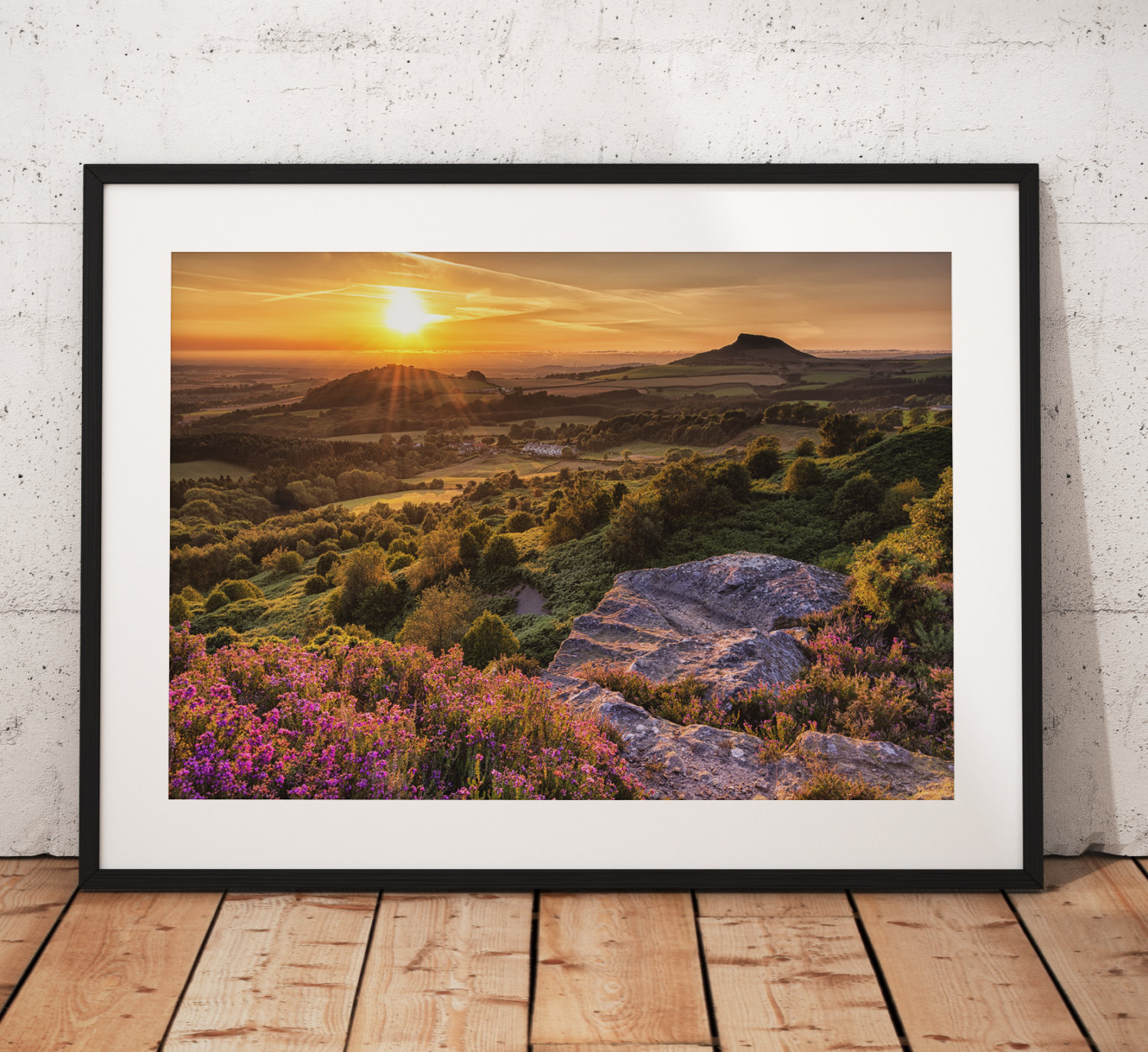 Sunset Photography Roseberry Topping. North York Moors, England. Landscape Photography. Mounted print. Wall Art.