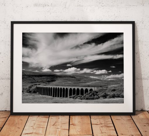 Yorkshire Dales Photography, Ribblehead Viaduct, Black and White, Drama, Railway, Cloud, England. Photo. Mounted print. Wall Art. Home Decor